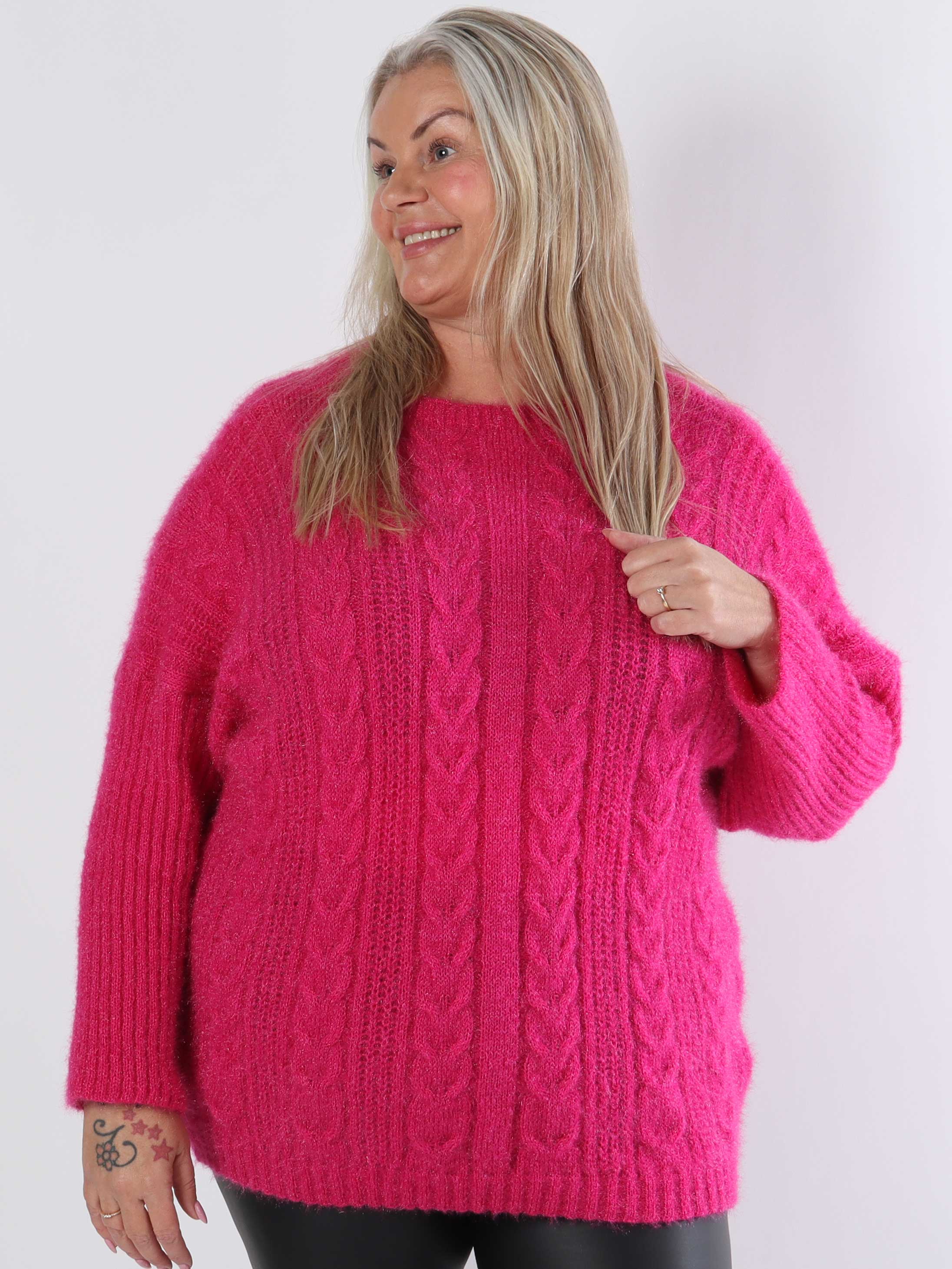 Johanna - Plus size stickad blus i glansig trikå